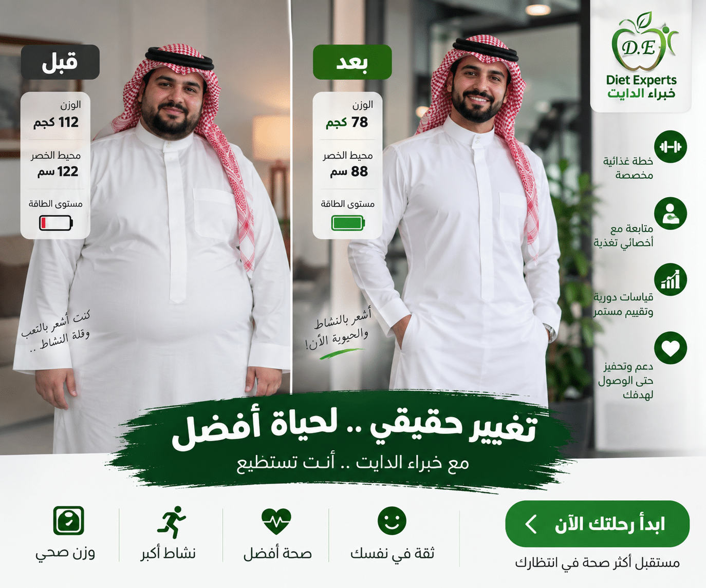 نموذج توضيحي لرحلة تنحيف رجل سعودي