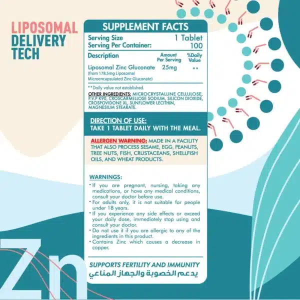 ⁦زنك ليبوسومال جلوكونات 25 مجم – 100 قرص⁩ - الصورة ⁦2⁩