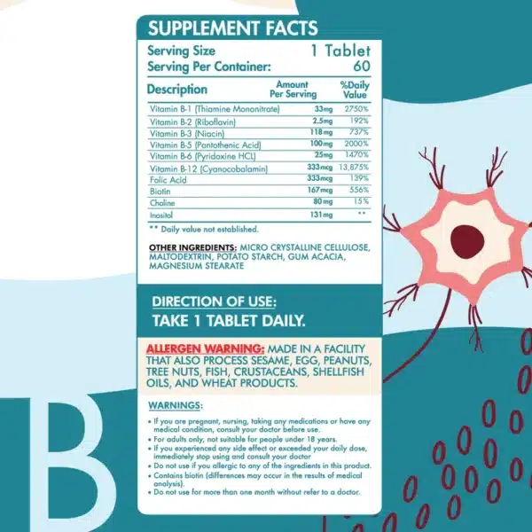 ⁦فيتامين ب كومبلكس B-Complex – 60 قرصًا⁩ - الصورة ⁦2⁩